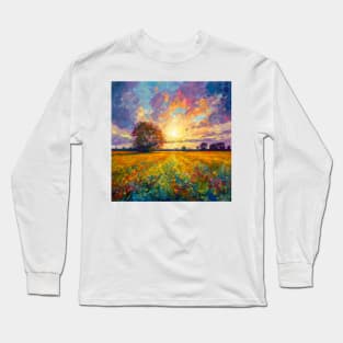 Tree and summer floral fields Long Sleeve T-Shirt